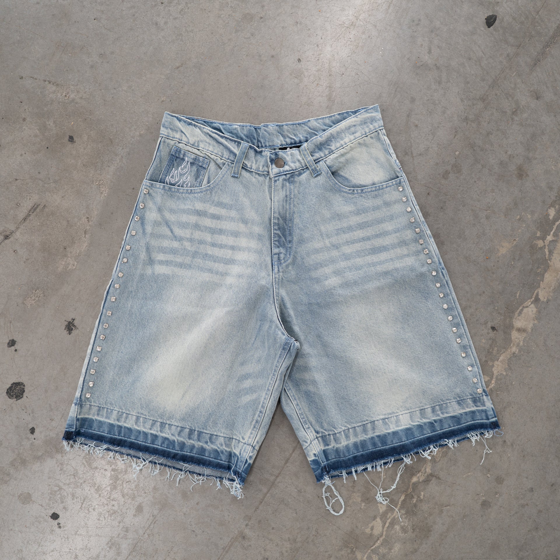 Rhinestone Studded Denim Pyro Shorts