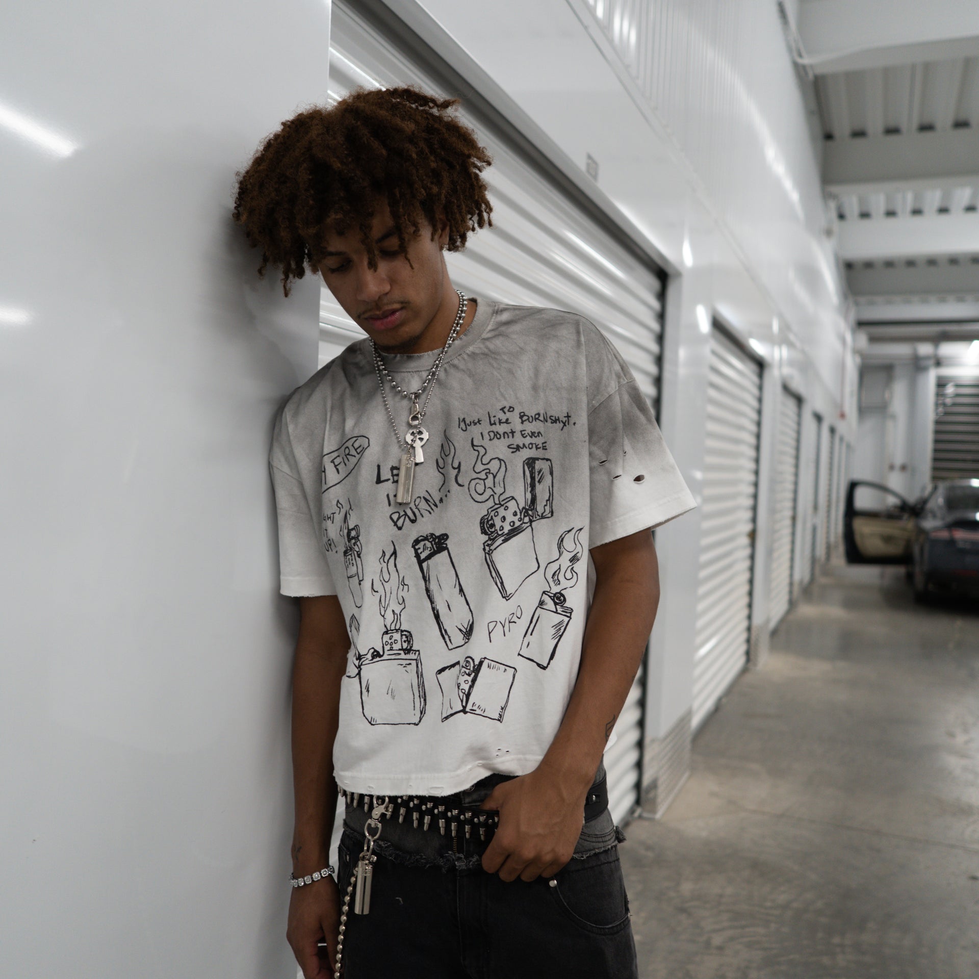 Burnt White Distressed Pyro Tee