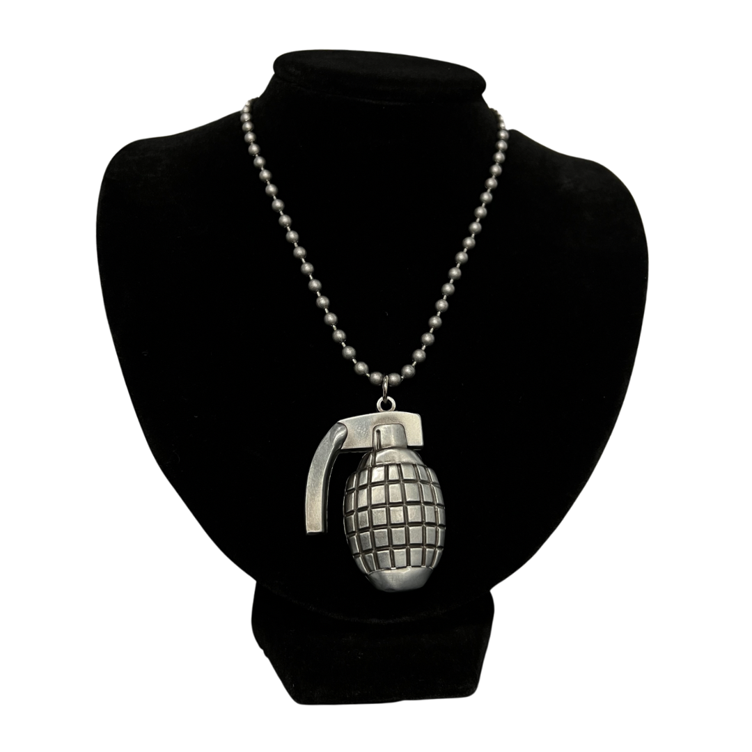 Grenade Necklace - Matte Silver Color