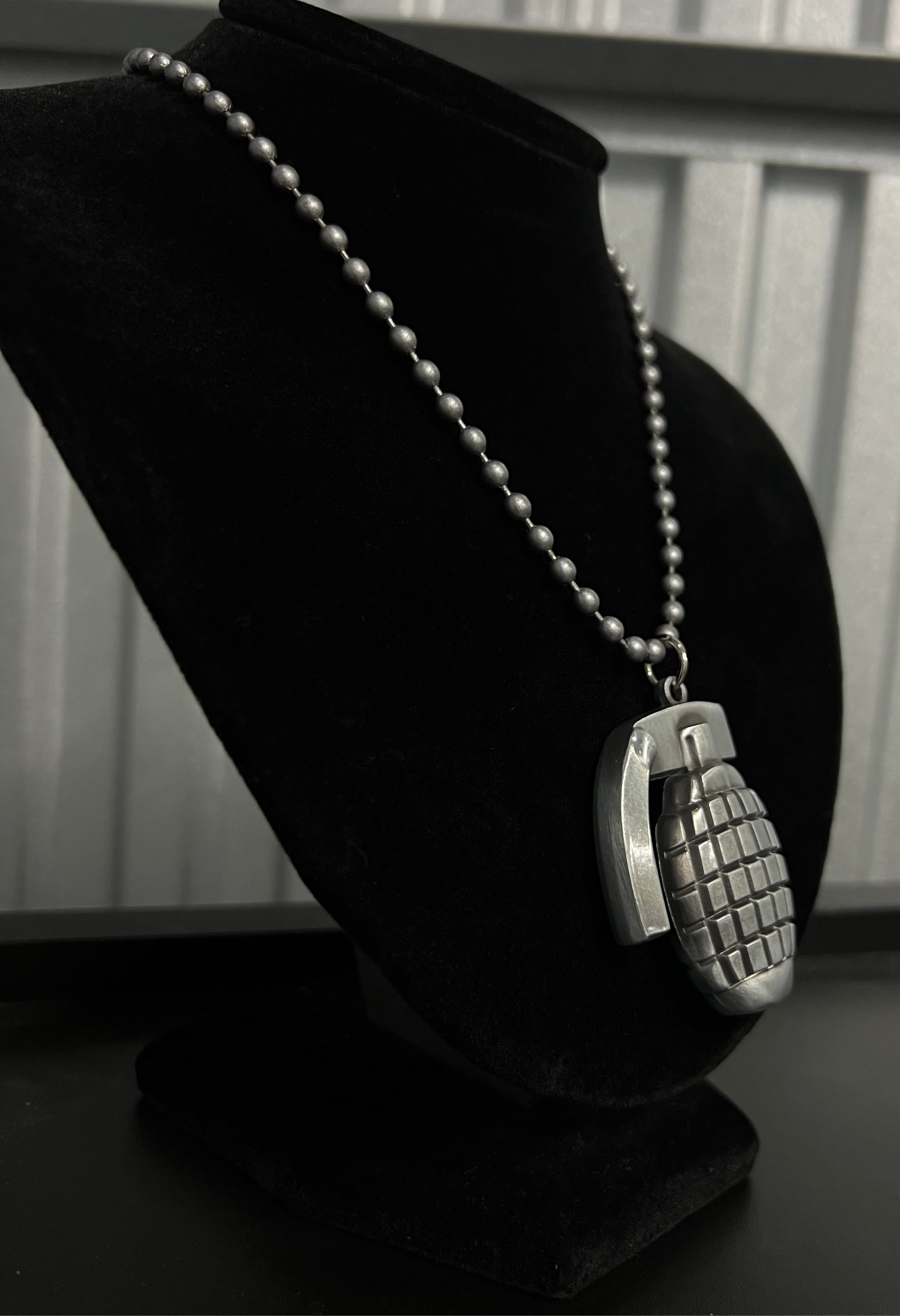 Grenade Necklace - Matte Silver Color