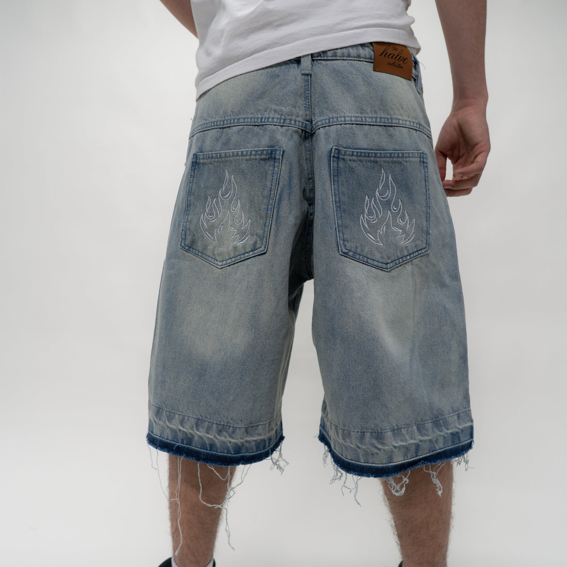 Rhinestone Studded Denim Pyro Shorts