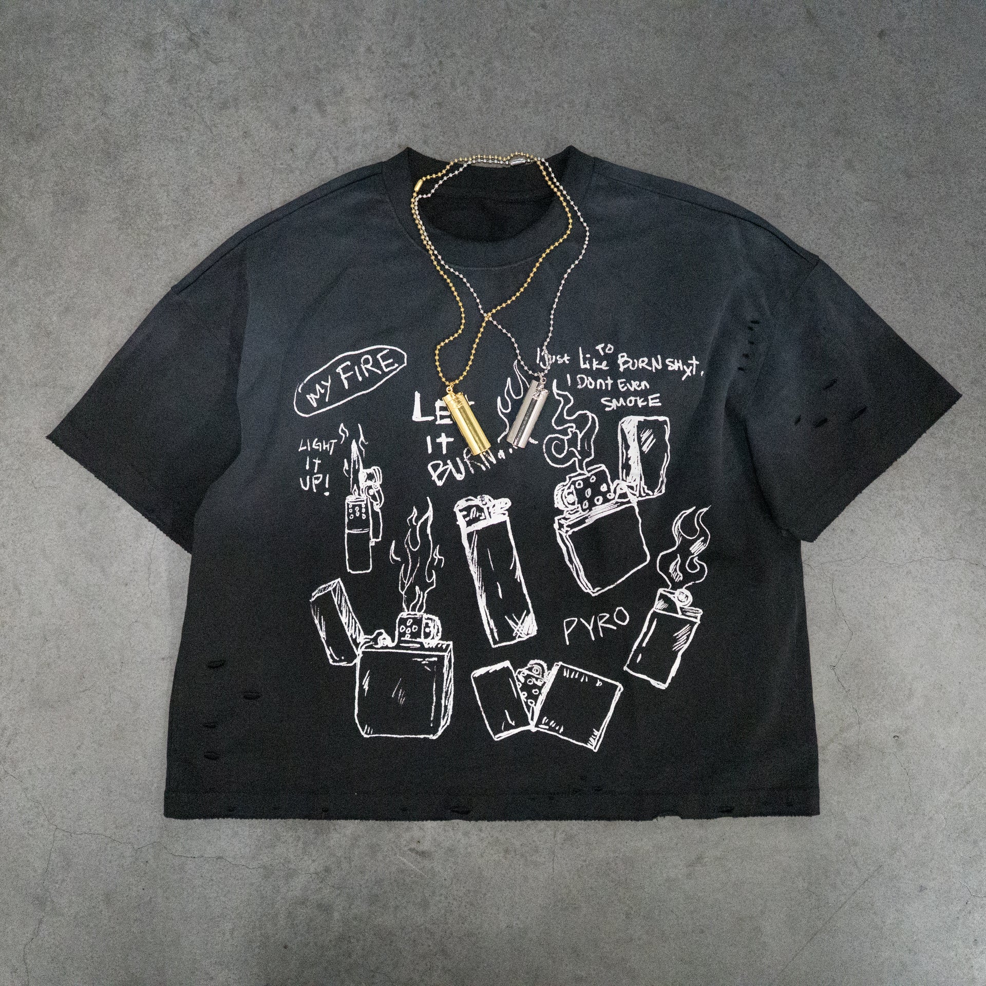 Faded Black Distressed Pyro Tee