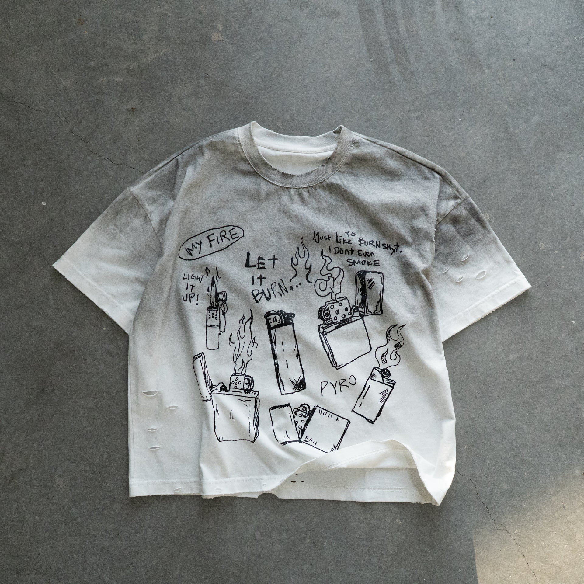 Burnt White Distressed Pyro Tee